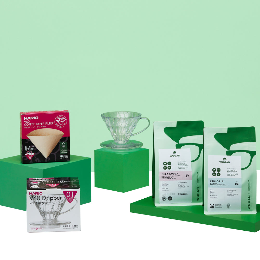Hario V60 Dripper, V60 Filter Papers and Coffee Bundle