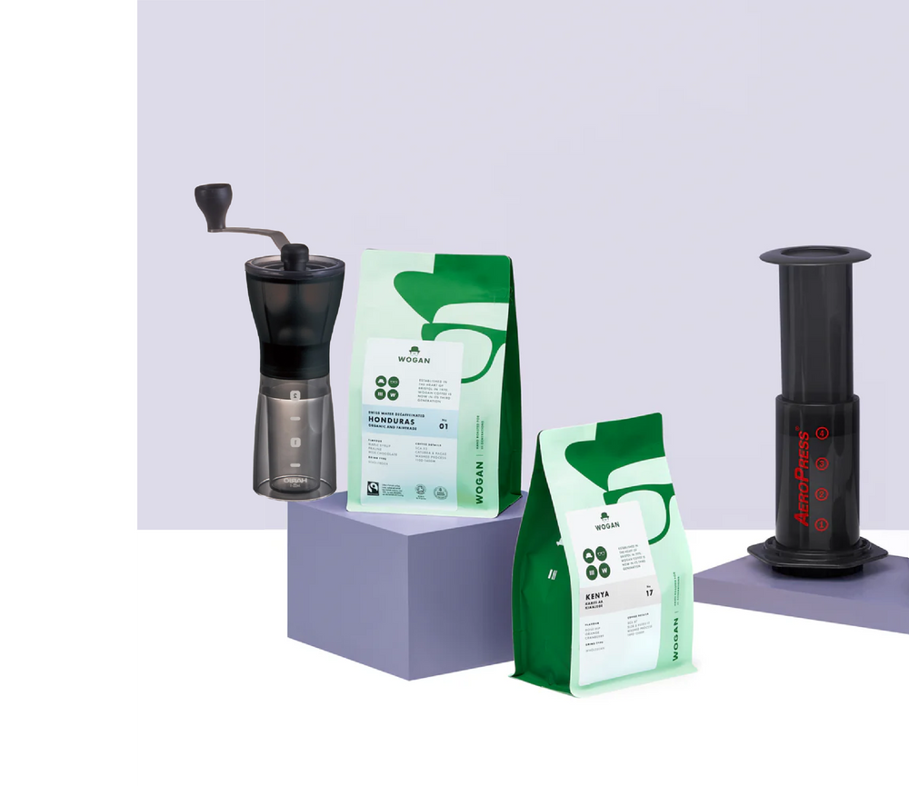 Hario Grinder, AeroPress, and Coffee Bundle