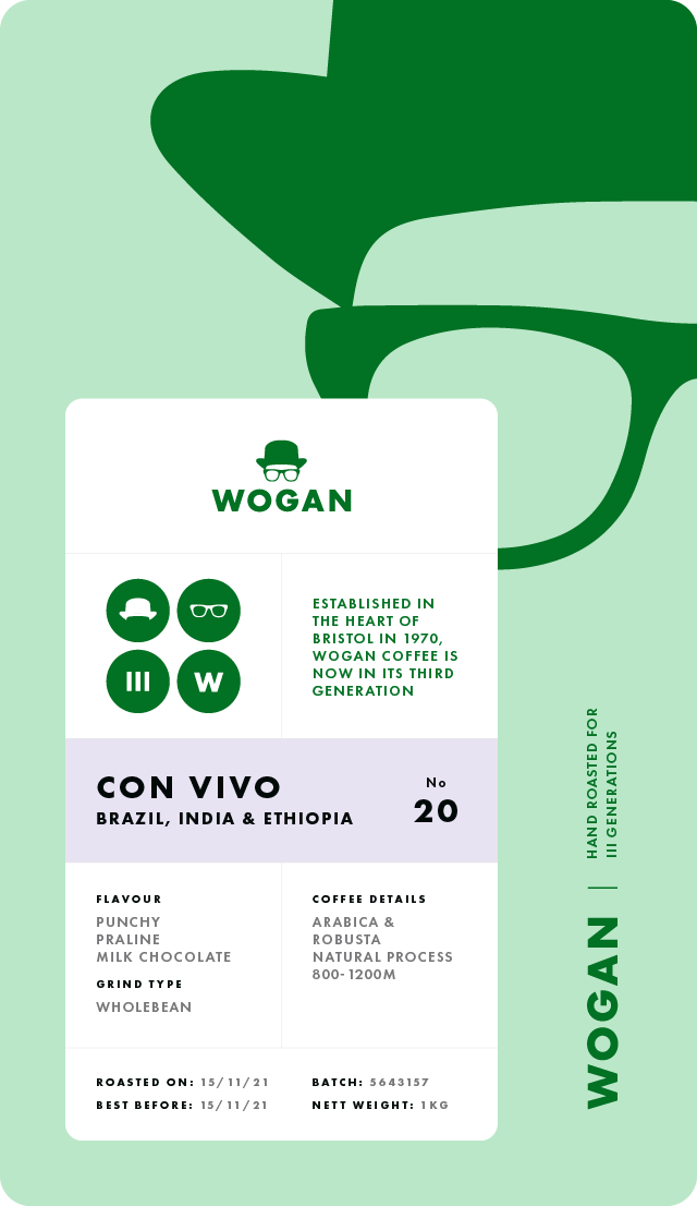 Photo of WOGAN CON VIVO NO 20 PUNCHY ~ PRALINE ~ MILK CHOCOLATE NATURAL PROCESS | ARABICA & ROBUSTA | 800-1200M